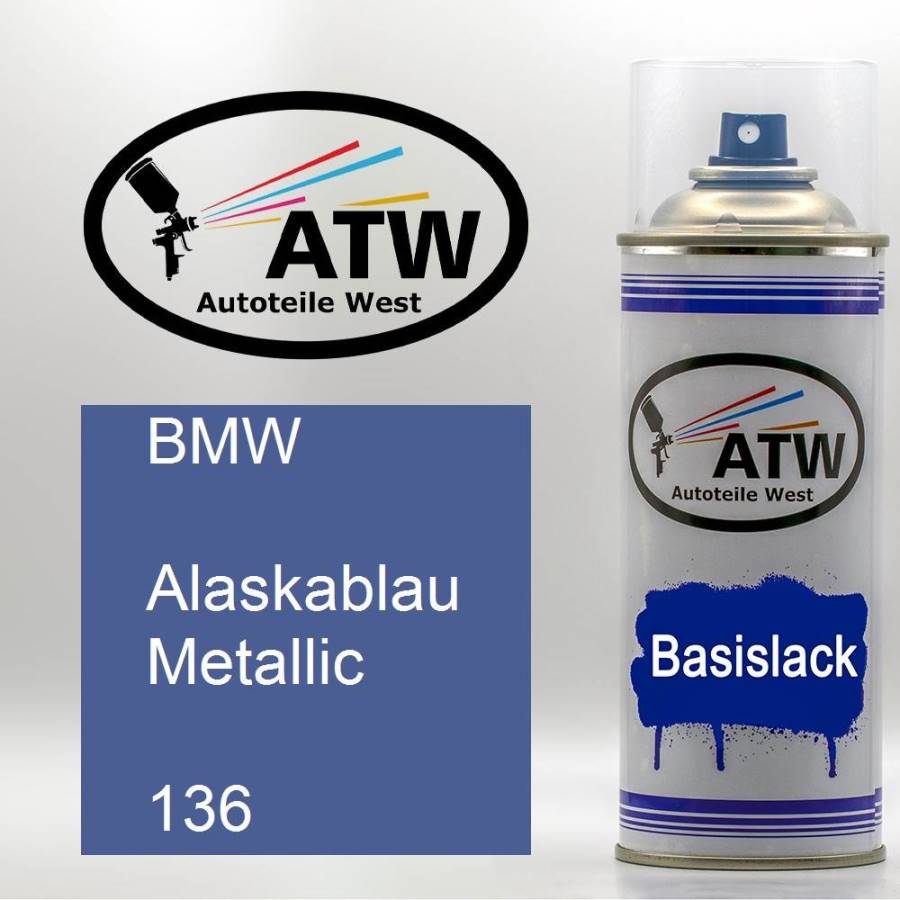 BMW, Alaskablau Metallic, 136: 400ml Sprühdose, von ATW Autoteile West.